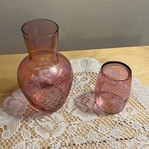 Vintage Cranberry Glass Bedside Carafe & Tumbler Decanter Set